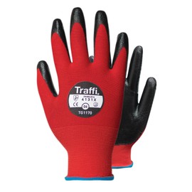 Traffi TG1170 - X-DURA Flat Nitrile Safety Gloves - Work Gloves for Construction/Utility/Mechanics/Warehouse -10 Pairs of Size 8