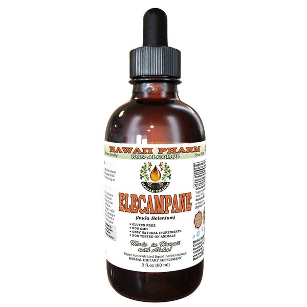 Elecampane Alcohol-Free Liquid Extract, Organic Elecampane (Inula Helenium) Dried Root Glycerite Hawaii Pharm Natural Herbal Supplement 2 oz