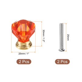 sourcing map 2 Pcs Crystal Knobs 24 mm Drawer Pulls Crystal Drawer Knobs for Cupboard, Wardrobe, Dresser, Red/Gold