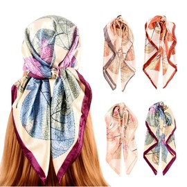 upeilxd 4Pcs Silk Head Scarves for Women Satin Hair Scarf 35”Large Square Bandana Silk Like Neck Scarf Shawl Sleeping Headscarf(Beige/Red/Purple/Gray)