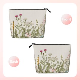 MOLAIGIN Vintage Color Plants Herbs Floral Cosmetic Bag For Women, Travel Makeup Bag, Toiletry Zipper Bag, Large Capacity Aesthetic Cases