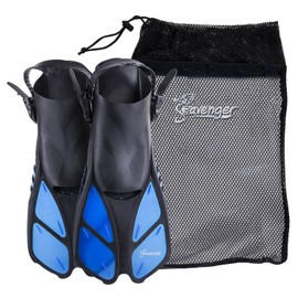 Seavenger Torpedo Swim Fins | Travel Size | Snorkeling Flippers with Mesh Bag for Women, Men and Kids (Blue, XS/XXS)