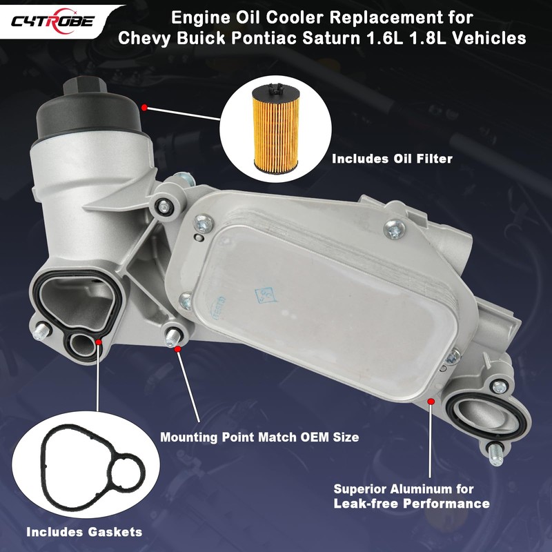 Engine Oil Cooler Filter Housing Assembly Adapter with Gasket, Insert,