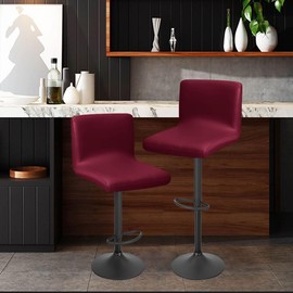 Bifaunvogel Waterproof Bar Stools Cover with Back Stretch PU Barstools Slipcovers Counter Height Bar Stool Covers Protector Square Swivel Barstool Covers for Kitchen Bar Set of 2 Wine red