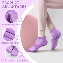 Meliya Pilates Socks for Women, Non Slip Grip Yoga Athletic Socks for Pilates, Yoga, Barre, Hospital, Barefoot (US, Alpha, Small, Medium, Regular, Regular, C-Purple/Pink/Grey/White)