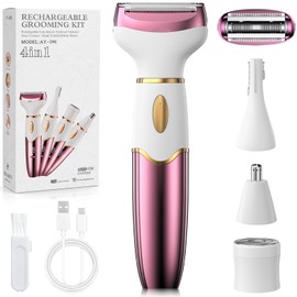 OHFAMO Rasoio Elettrico Donna 4 in 1, Rasoio Intimo e Bikini IPX7 Impermeabile, Uso Wet & Dry, Ricaricabile USB, Depilatore Corpo Donna per Viso Sopracciglia, Naso, Gambe, Ascelle e Zona Intima
