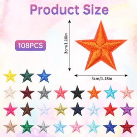 108 parches para planchar con estrellas, pequeños parches para planchar de 1.1 pulgadas para ropa, coser parches bordados, planchar, chaquetas, adornos, apliques para decoración de estrellas