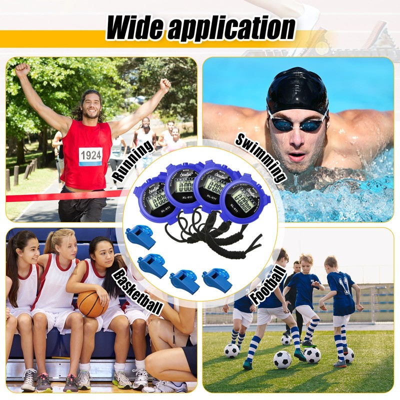 Simgoing 48 Pcs Digital Stopwatch Timer Plastic Whistle Bulk for