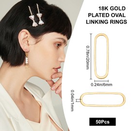 Beebeecraft 50Pcs 18K Gold Plated Beading Hoop Earrings Finding Oval Linking Rings Circle Frames Charms Jewelry Connectors for DIY Dangle Earring Necklaces Bracelets Making