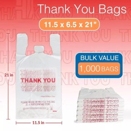 ajb sytl New Large 21 x 6.5 x 11.5 Thank You T-Shirt Plastic white Bags 1000 FREESHIP