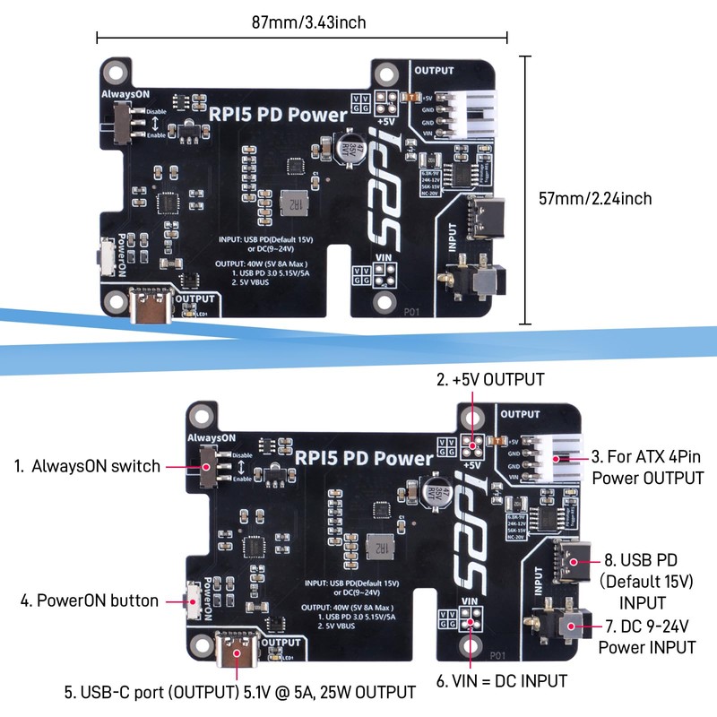 GeeekPi PD Power Expansion Board for Raspberry Pi 5 8GB