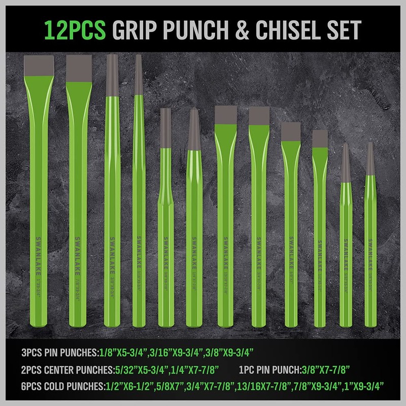 SWANLAKE 28-piece Punch and Chisel Set, Including Pin Punches, Taper