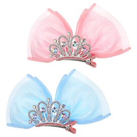 Princess Hair Accessories Set: Sparkly Mini Bows, Diamond Crown Pins, Ribbon Clips, and Metal Snap Barrettes for Girls' Birthday Hairstyling