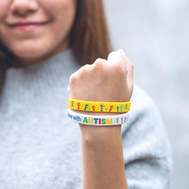 Lesnala 48 Packs Autism awareness bracelet Colorful puzzle pieces silicone wristband Party favors with Inspirational messages for Women Men Teen Adult Kids Gift supplies 6 styles