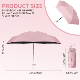 Aolso Travel Umbrella, 6 Ribs Mini Umbrella Small UV Umbrella, Folding Sun Umbrella Windproof Rain Umbrella with Capsule Case, Folding Travel Umbrella Portable Pocket Umbrella for Men Women (Pink)