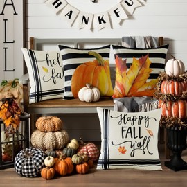 JOTOM Decorative Cushion Cover, Breathable Cushion Cover, Colourful Decorative Cushion, Sofa Cushion Cover, Car, Home, Bed, Office, Cafe, Garden, Outdoor, 45 x 45 cm, Set of 4 (Autumn Pumpkin Maple