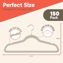 Ivory Velvet Hangers 150 Pack – 360° Swivel Hook, Non-Slip and Space Saving Hangers, Heavy-Duty 11 lbs Weight Capacity - Smooth Velvet Finish for Crease-Free Clothes and Effortless Closet Organization