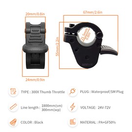 Ebike Thumb Throttle WUXING 300X Right/Left Hand Quick Disassembly Throttle for 24V 36V 48V 60V 72V Electric Bicycle Accelerator (300X-1SM)