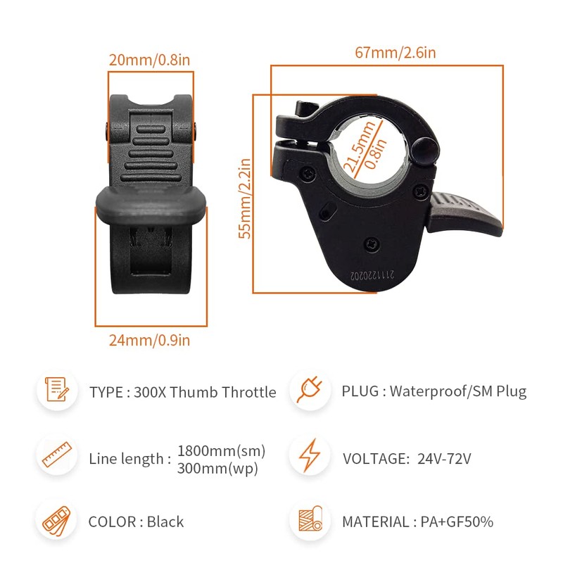Ebike Thumb Throttle WUXING 300X Right/Left Hand Quick Disassembly Throttle