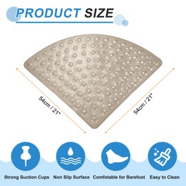 HARFINGTON Non Slip Shower Mat 21"x21" Triangle Anti-Slip Washable Floor Bath Mats with Suction Cups for Bathroom Kitchen Bathtub Treads Stairs, Khaki