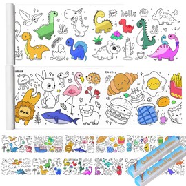 Coloring Paper Roll for Kids 2 Rolls, Sticky Children's Drawing Sheet Roll for Toddlers, 118x11.8″ Large Painting Page for Kindergarten Home Kids Birthday Party (6 Themes A + Dinosaur)