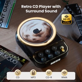 Retro Portable CD Players with Bluetooth Speakers, FM Radio, Night Light, LCD Display, 4000 mAh Battery, Vintage Radio Built in Dual Speakers Supports USB/AUX/Type-C for Home, Gifts (Black)