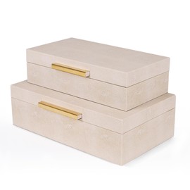 Hanna Roberts Ivory Shagreen box Set of 2 Faux Leather Decorative Boxes,Large Stacking Storage Decorative Boxes with Lids,Paper Storage Box Set for Keepsakes and Photos for Home Decor.