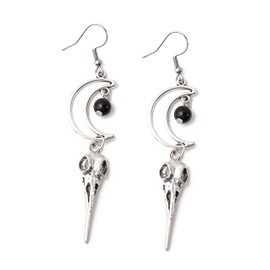 Sacina Gothic Crescent moon Skull earrings, Zinc Alloy Moon Bird Skull Pendant, Goth Earrings, Gothic Earrings, Goth Jewelry Gift for Women