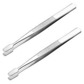 FOMIYES 2Pcs Stamp Tweezers Flat Paddle End Style Stamp Tongs Curved Stainless Steel Philately Stamps Collector Tools (Silver)