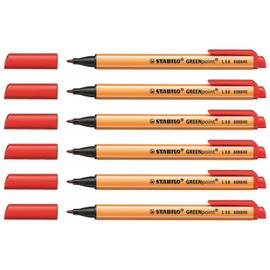 STABILO Greenpoint Fibre-Tip Pens Line Width 0.8 mm Red Pack of 6