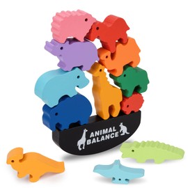 GOMEINA Stacking Blocks Montessori Toys for Ages 3-8: Educational Wooden Building Games for Boys Girls Birthday Gifts for 3 4 5 6 7 Year Old Kids (Animal)