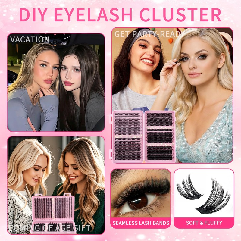 Lash Extension Kit 610Pcs Natural Fluffy DIY Individual Lashes Clusters
