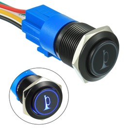 EPLZON 19 mm 12 V Car Horn Momentary Button Blue LED Illuminated Momentary Metal Speaker Horn Rocker Switch with Socket Plug Wire (Pack of 1 Blue)