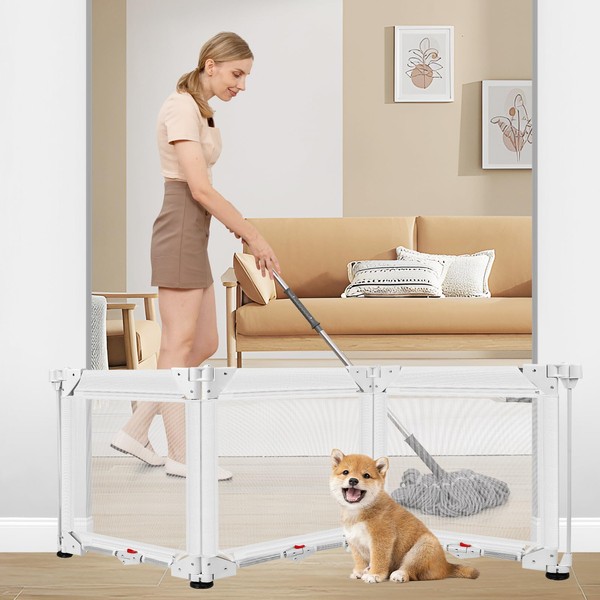 3-Panel Free Standing Dog Gate with 4 Suction Cups, 60