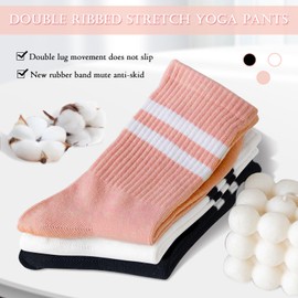 CANCYCC 3 Pairs of Stopper Socks Yoga Socks Women Non-Slip Pilates Socks Size 36-42 Non-Slip Socks Long Grip Socks for Ballet, Aerobics, Fitness Training, Dance, Trampoline, black