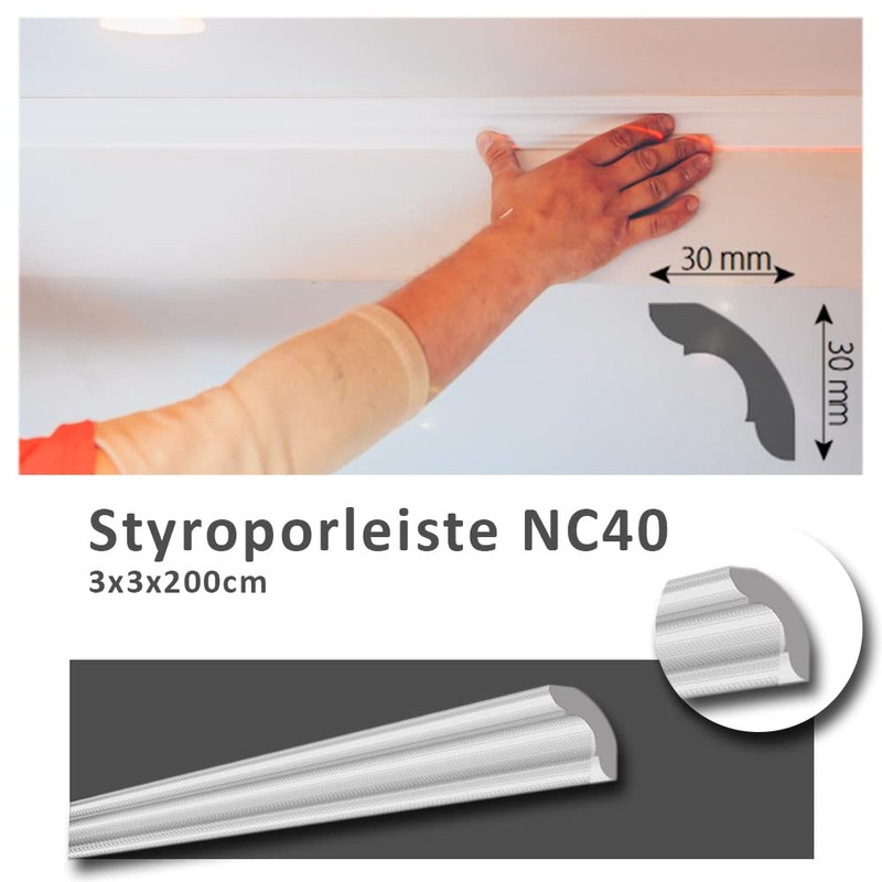 NC40 Ceiling Moulding Polystyrene XPS Stucco Moulding Cornice Strip, White,