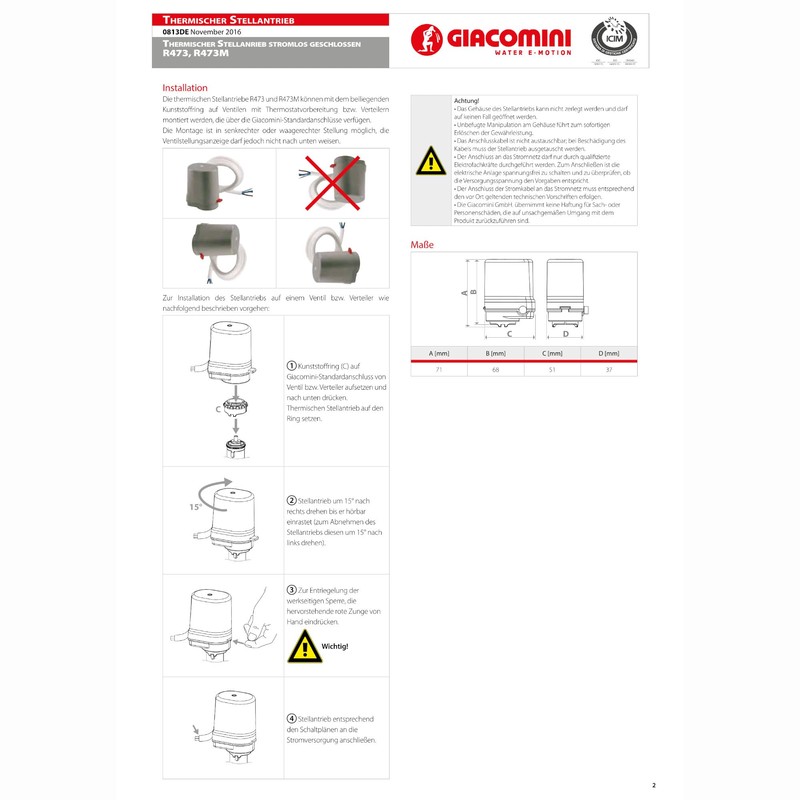 Giac Omini Thermal Actuator Thermo Drive 230 V (NC), R473VX221