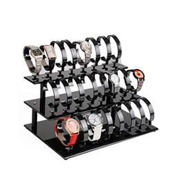 3-Tier Watch Stand Holder Removable 24 Acrylic Watch Jewelry Display Rack Watch Display Rack Organizer for Men and Women (Black)
