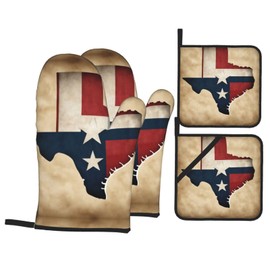 Texas State Flag Map with Two White Stars 4pcs Christmas Pot Holders,Heat Resistant Hot Pads,Ideal Gift for Kitchen Baking and Cooking
