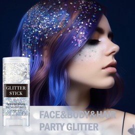 Prreal Body Glitter, Mermaid Sequins Glitter for Body Face, Sparkling Glitter Stick, Chunky Holographic Glitter for Hair Lips Nails Makeup, Festival Rave Accessories, Stage Christmas Makeup (White)