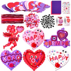 342 Packs Valentine's Day Foam Craft Set Includes Assorted Shaped Foam Stickers Cutouts with Heart Alphabets Sticker Glitter Pom Poms Googly Eyes Chenille Stems Gem Stickers for DIY Party Favor