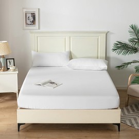 Good Nite King Fitted Sheet Bed Sheets 25CM Extra Deep Pocket Soft and Breathable Fitted Bedding Sheets (White, King)