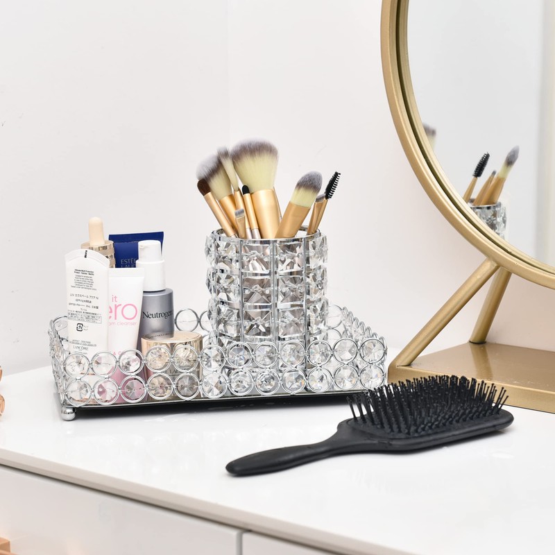 Feyarl Makeup Brush Case Brush Stand Crystal Brush Holder Cosmetic