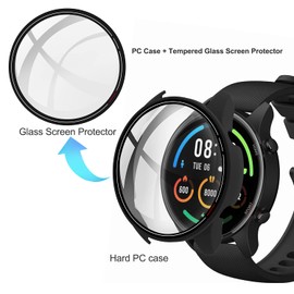 Acadeny [Pack of 2 Case with Tempered Glass Screen Protector Compatible with Xiaomi Mi Watch, 9H Hardness 360° All-Round PC Case, Black + Transparent TPU Case