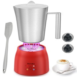 Secura Detachable Milk Frother and Steamer, 17 oz Electric Milk Warmer, 4-in-1 Hot/Cold Foam Maker, Teflon-Free Stainless Steel Jug, Dishwasher Safe for Latte, Macchiato, Hot Chocolate (Red)