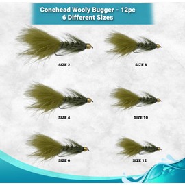 Feeder Creek Flies for Fly Fishing Conehead Woolly Bugger Trout Flies | Bass Flies | Fly Fishing Flies Set |12pc Fly Fishing Streamers (Olive, 12)