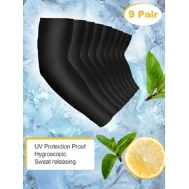 9 pares de fundas unisex de protección UV para brazos de refrigeración de seda de hielo para hombres y mujeres, color negro