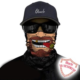 Obacle Motorcycle Face Mask Sun UV Dust Wind Protection Tube Mask Seamless Bandana Face Mask for Men Women Bike Riding Cycling Biker Fishing Outdoor Festival (Clown Brown Square Face With Red Cigar)