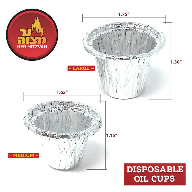Ner Mitzvah Disposable Foil Menorah Drip Cups for Oil Menorahs
