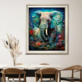 DIY Cross Stitch Kit - Same Pre Embroidery Starter Kit - Printed Canvas Complete Kit for Adults or Children for Beginners - Colourful Elephant 45 x 54 cm